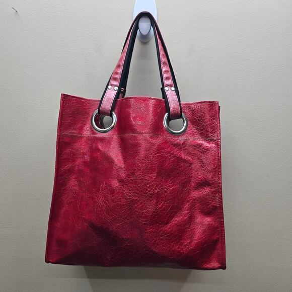 Kate Landry Large Vegan Leather Large Tote Shopper Everyday Shoulder Bag Red - Picture 2 of 10